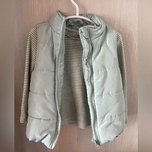 Mint Green Puffer Vest with Striped Shirt